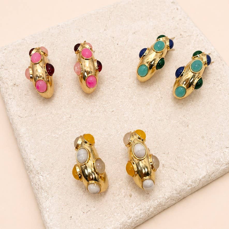 
                  
                    Cabochon Inlayed Chunky Crescent Hoop Earrings
                  
                