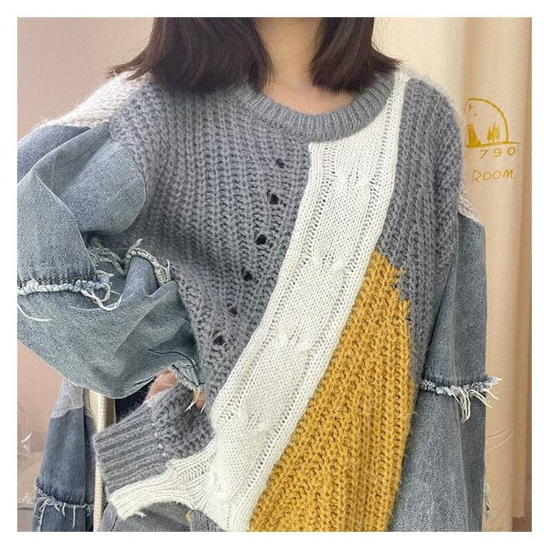Denim and Knit Composition Sweater