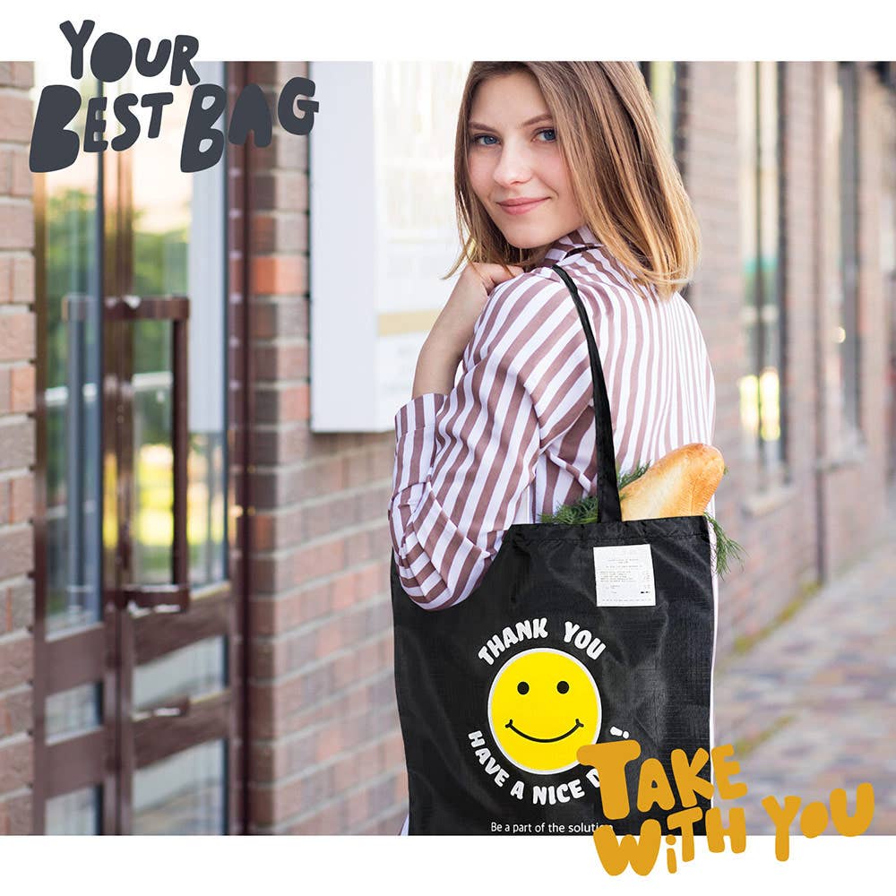 
                  
                    "Thank You" Classic Smiley Collapsible Shopping Tote
                  
                