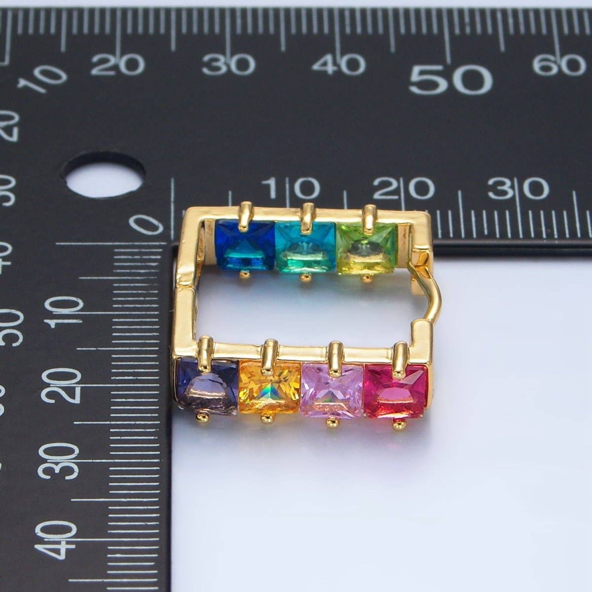 
                  
                    Colorful CZ Inlaid Square "Hoops"
                  
                