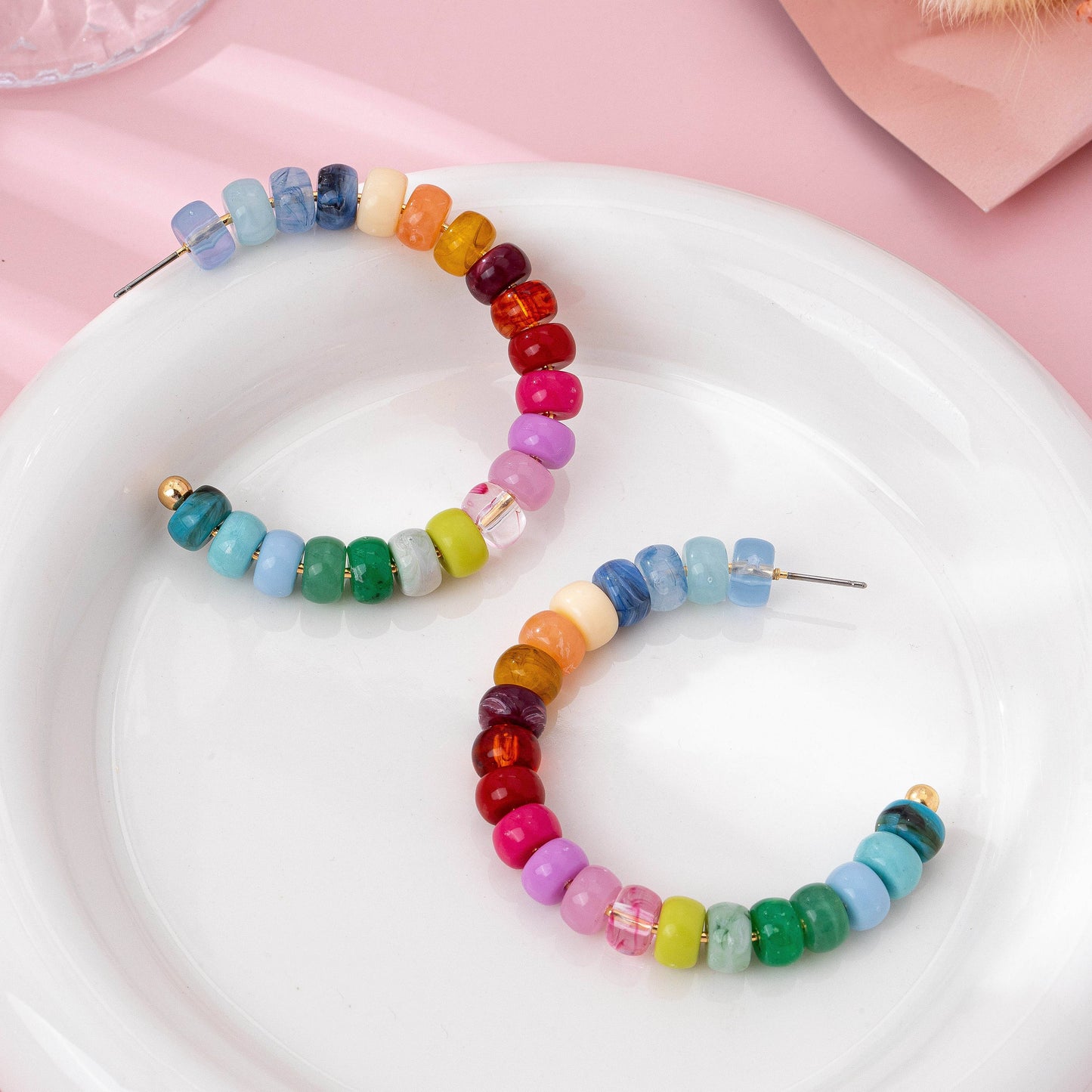 
                  
                    Multi-Color Beaded Open Hoop Earrings
                  
                