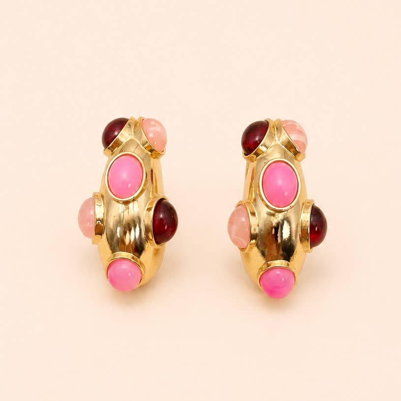 
                  
                    Cabochon Inlayed Chunky Crescent Hoop Earrings
                  
                