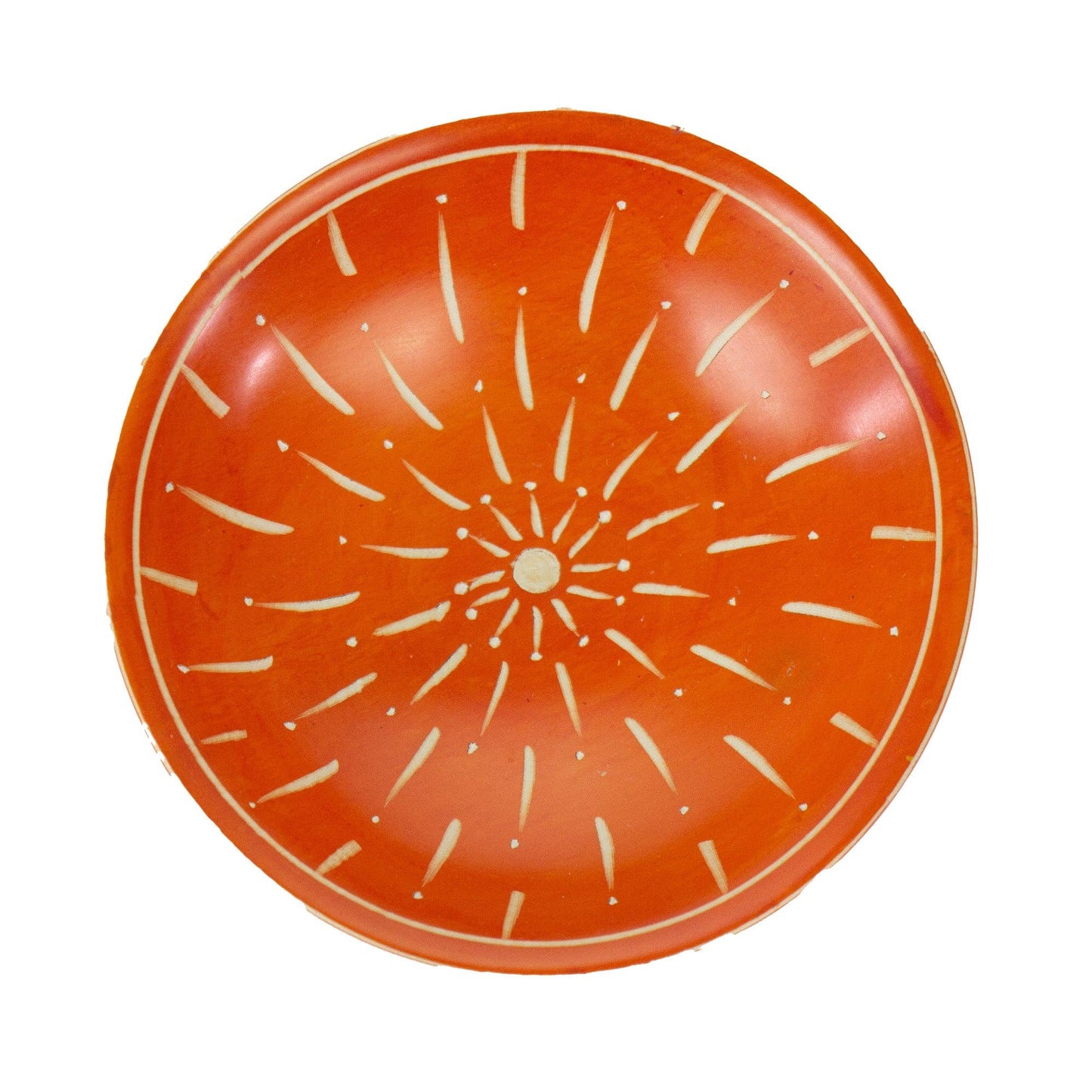 
                  
                    Round orange plate with white concentric circle pattern on a white background
                  
                