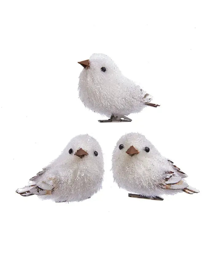 White Tinsel Bird Tree Clip