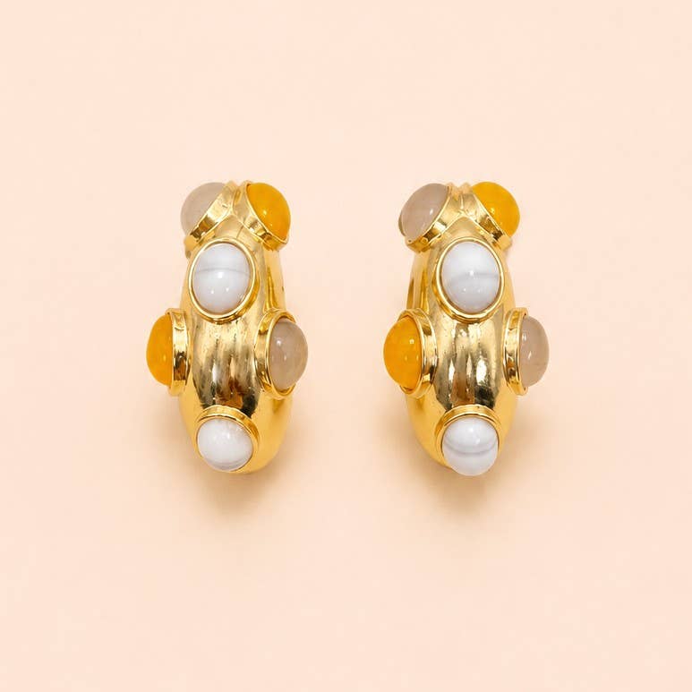 
                  
                    Cabochon Inlayed Chunky Crescent Hoop Earrings
                  
                