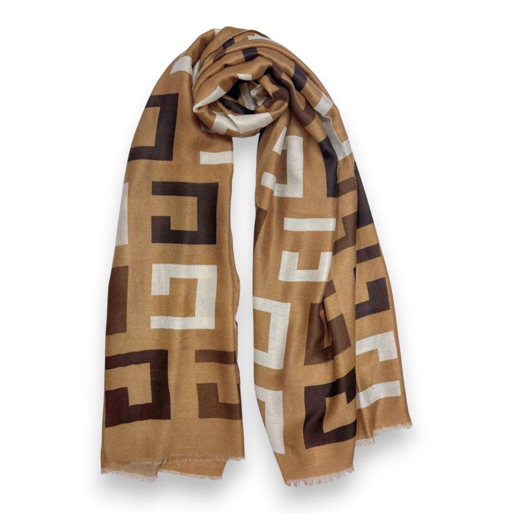 Big Geometrical Cotton Blend Scarf