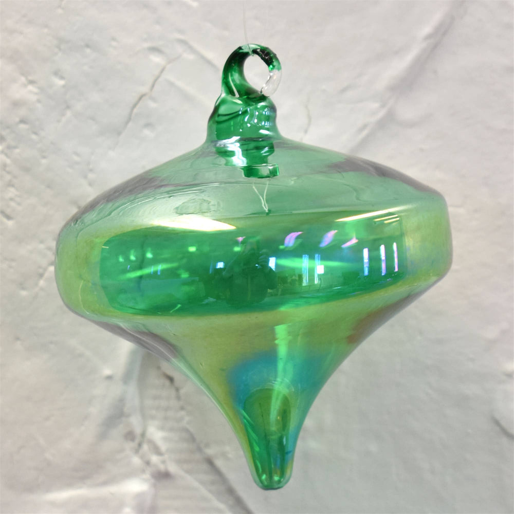 Iridescent in Green Blown Glass Onion Finial Ornament