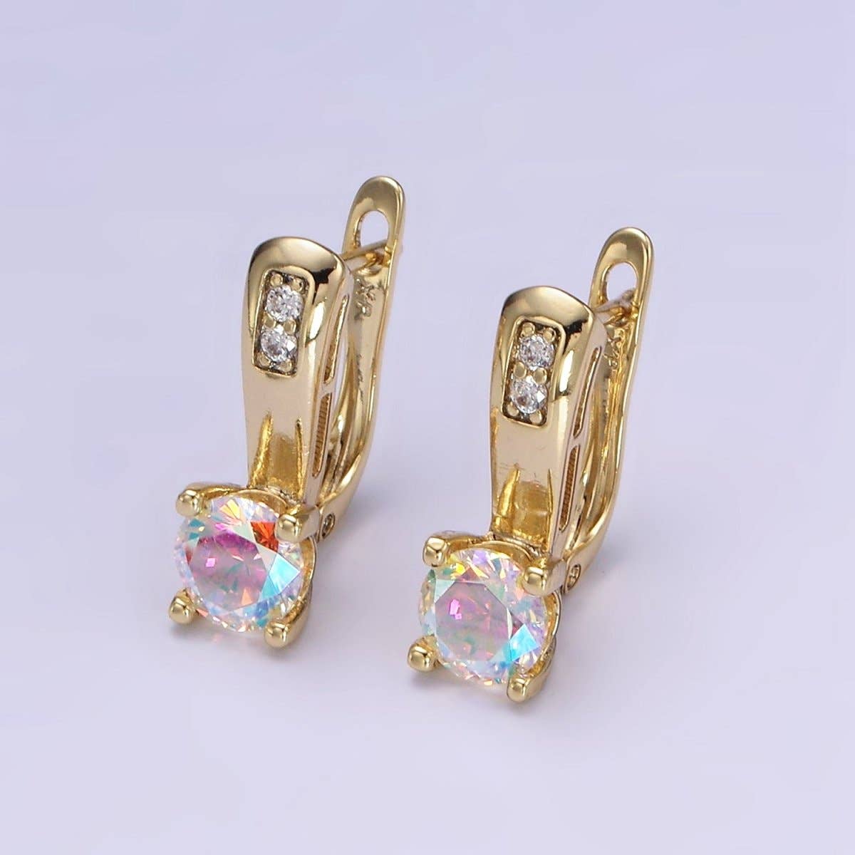 
                  
                    24K Gold Filled Iridescent AB Micro Paved CZ English Lock Hoop Earrings | AD700
                  
                
