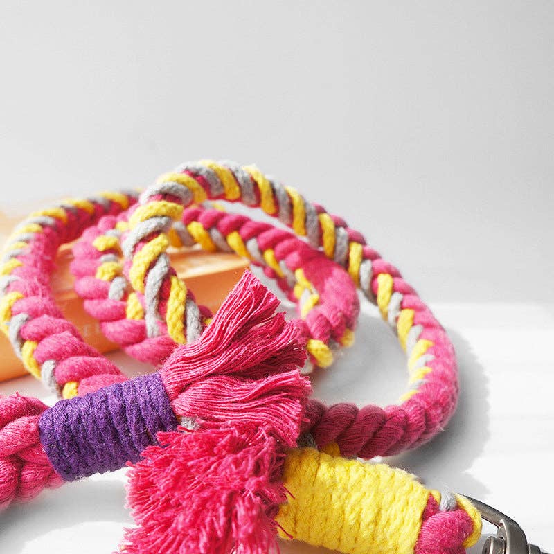 Pink + Gray Durable Dog Rope Leash