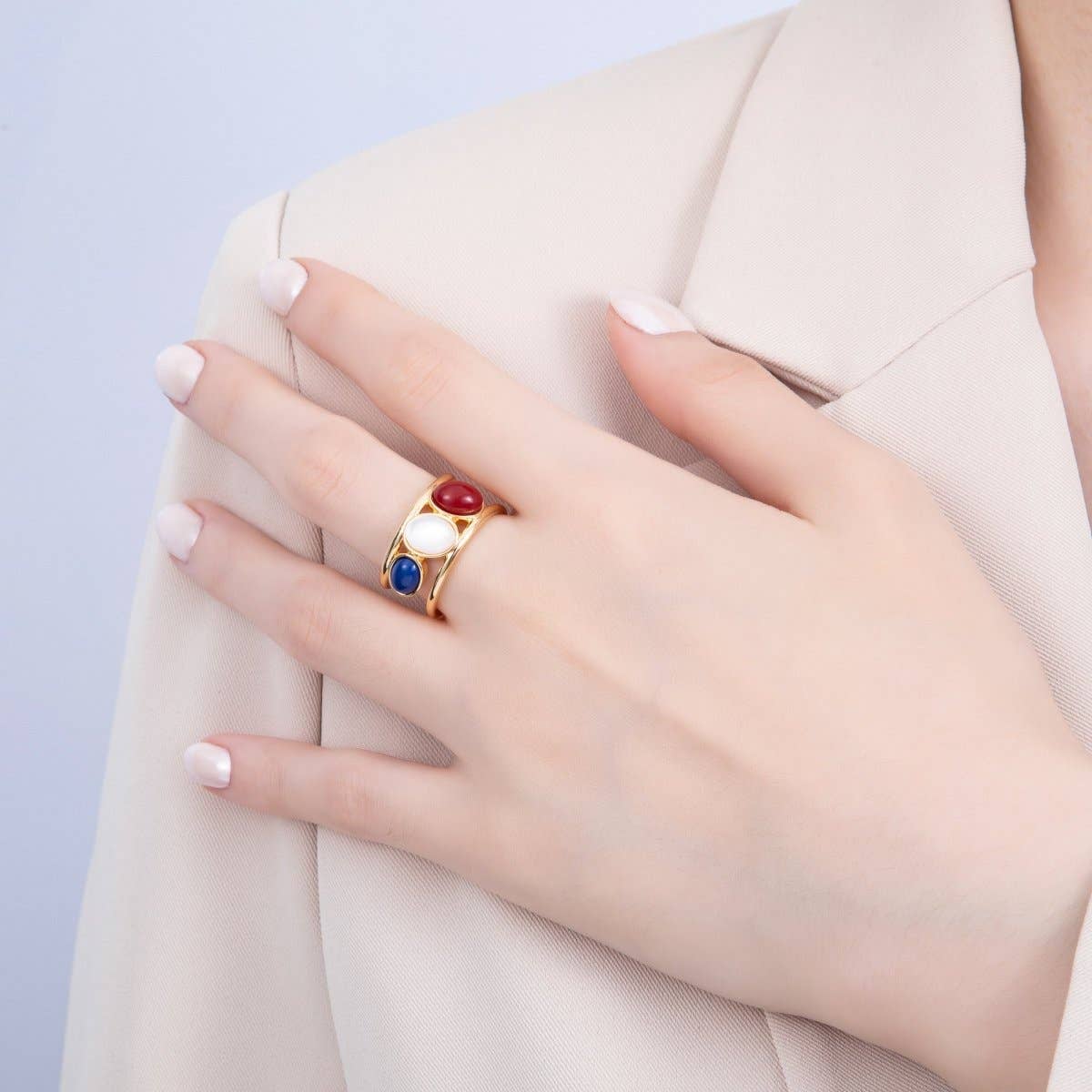 
                  
                    Natural Gemstone Cabochon Double Band Ring
                  
                