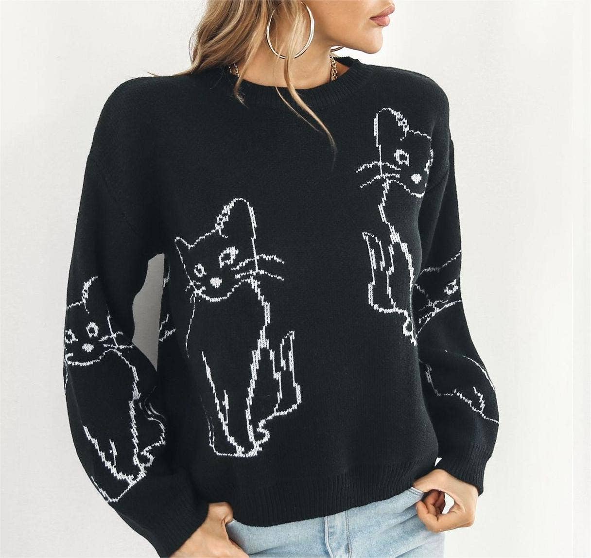 
                  
                    Cat Contour Jacquard Knit Sweater
                  
                