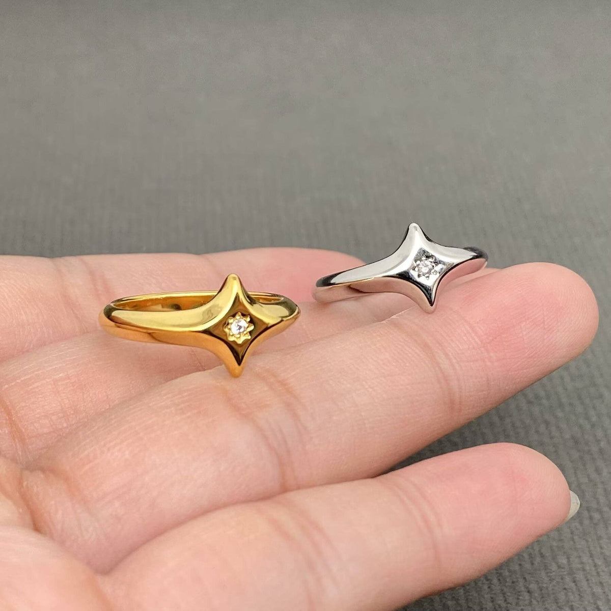 
                  
                    CZ Inlaid 4 Point Star Ring
                  
                