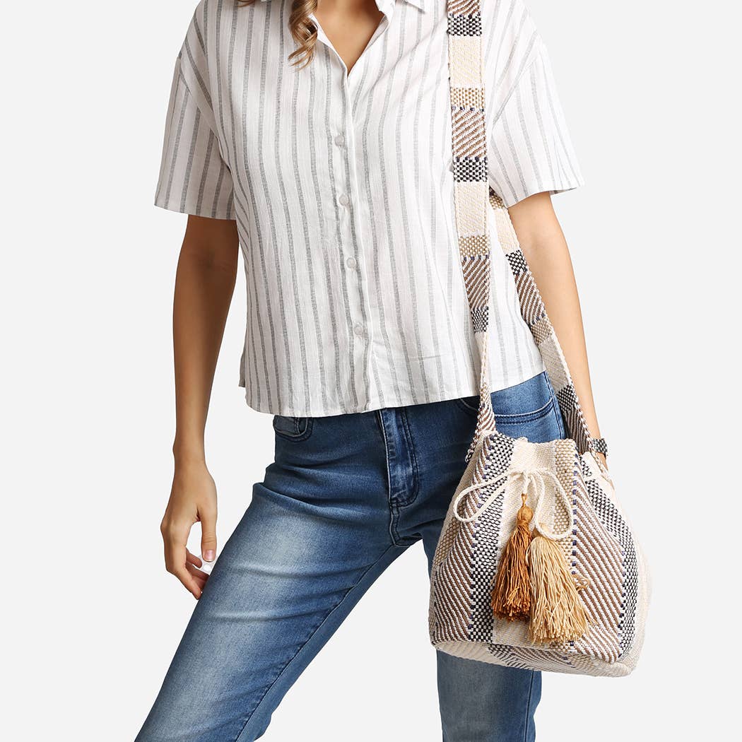
                  
                    Slouchy Crossbody Bucket Bag with Tassels
                  
                
