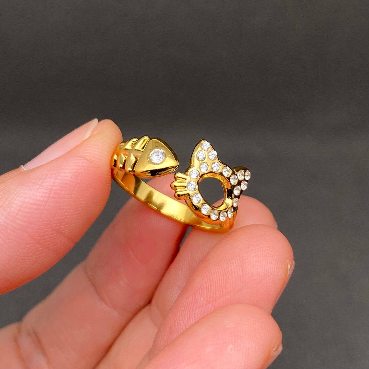 
                  
                    Zircon Inlaid Cat Meets Fish Ring
                  
                