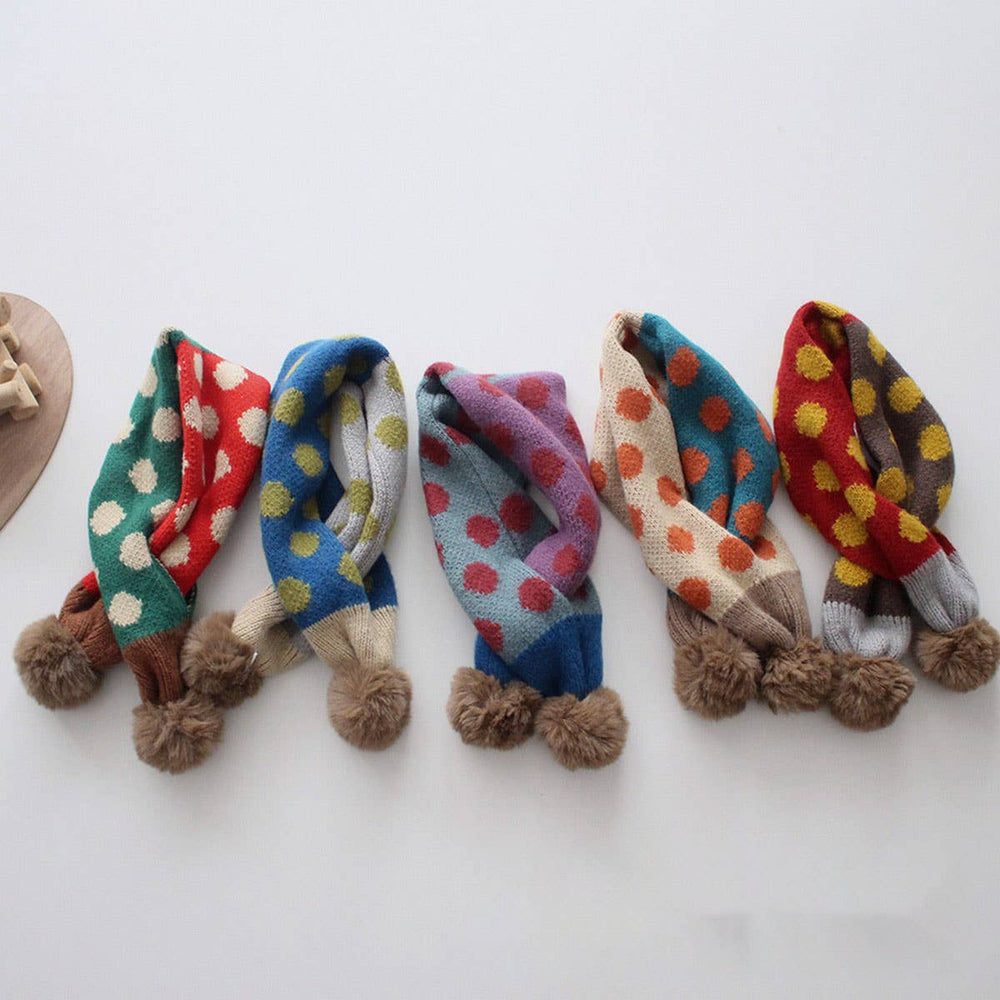Pompom Polka Dots Kids Knitted Neck Scarf