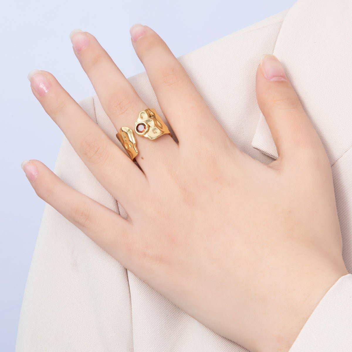 
                  
                    Red CZ Hammered Wide Wrap Ring
                  
                