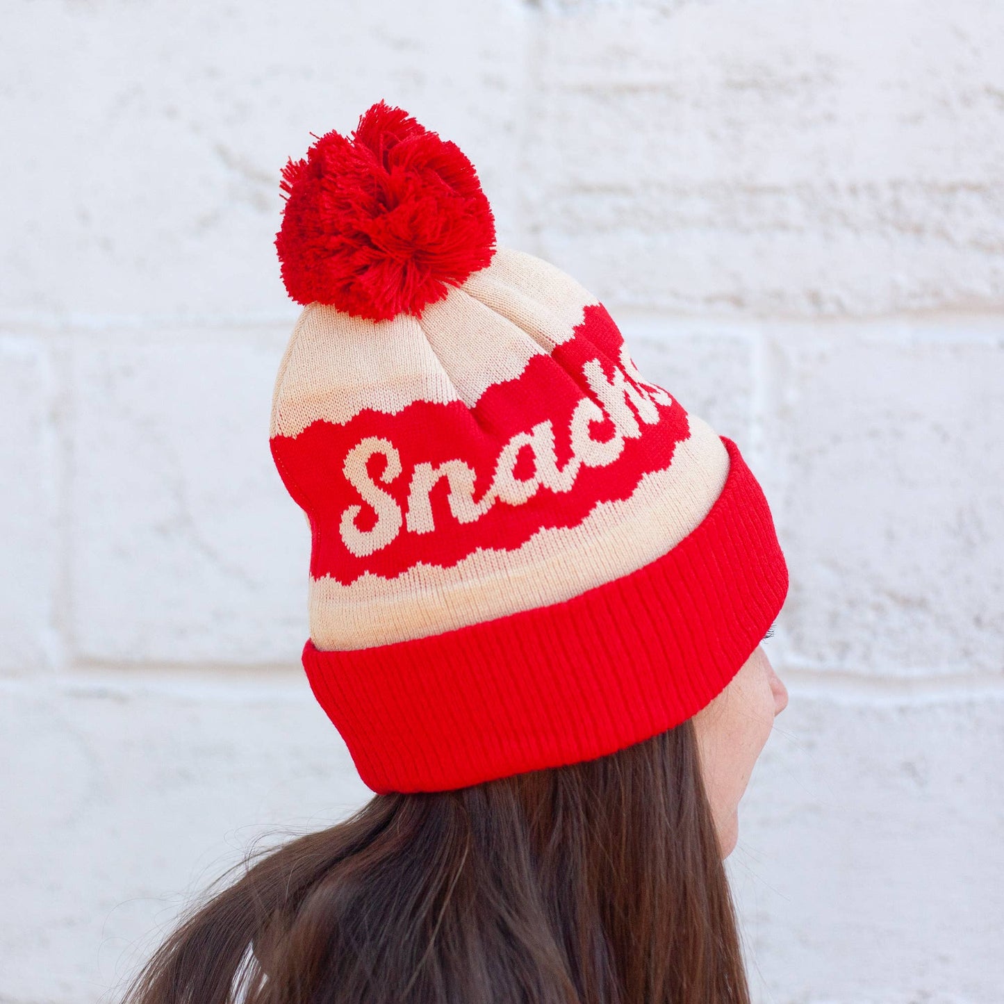 
                  
                    Red Snacks Pom Pom Knit Beanie
                  
                