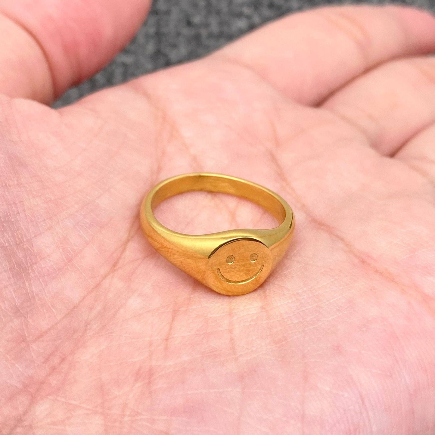 
                  
                    Gold Plated Stainless Steel Smiley Face Ring
                  
                