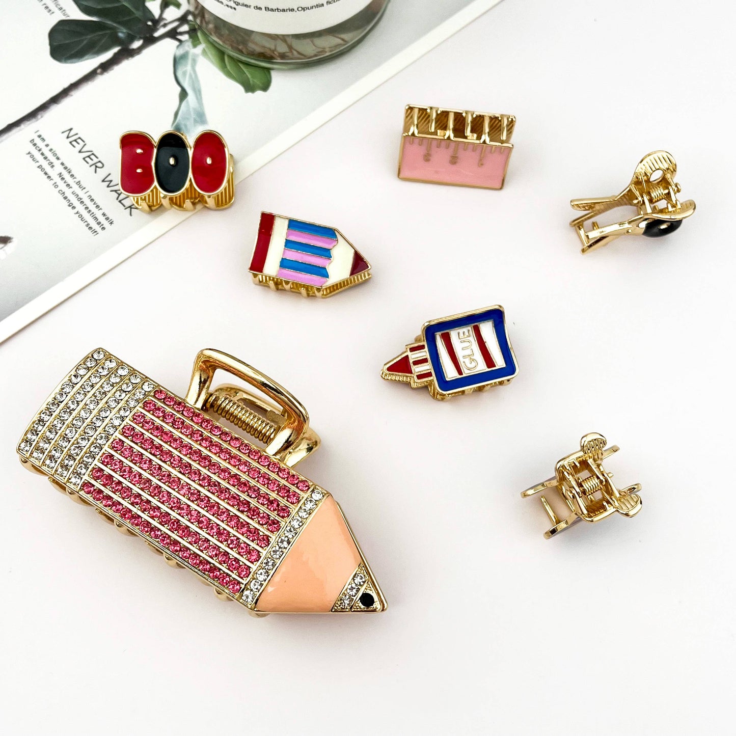 
                  
                    Rhinestone and Enamel Back to School Hair Claws
                  
                