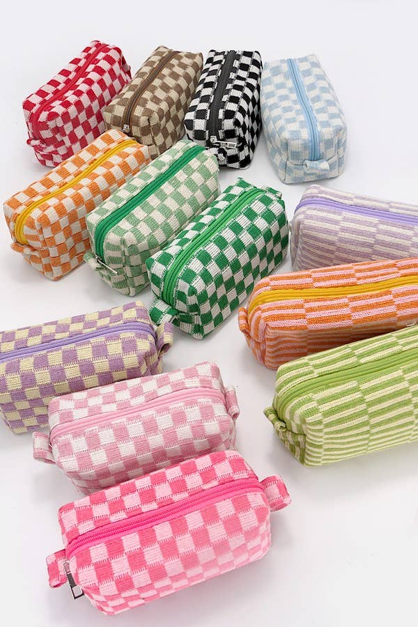 Knit Checkered Zip Pouch