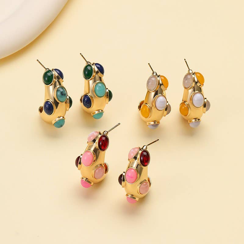 
                  
                    Cabochon Inlayed Chunky Crescent Hoop Earrings
                  
                