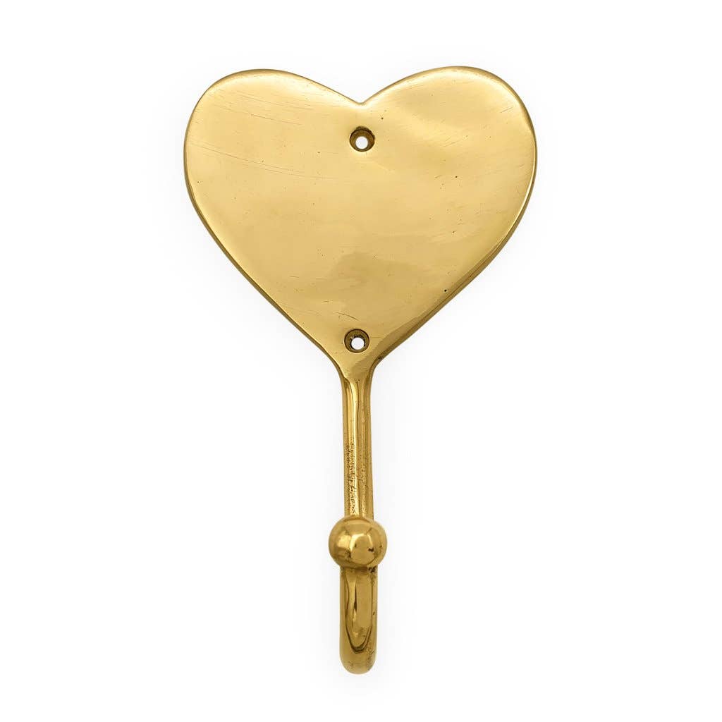 Solid brass wall hook with a gold heart