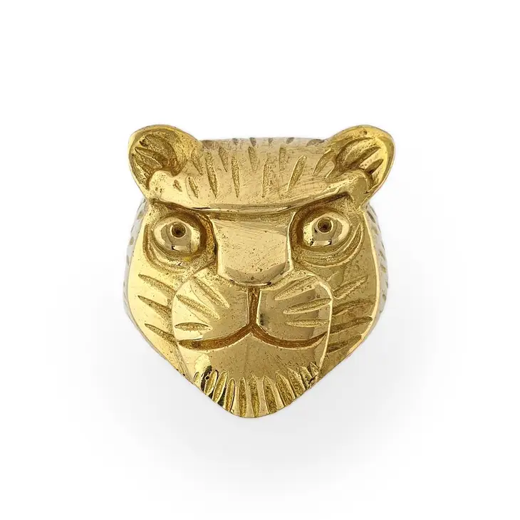 Solid brass lion head cat ring