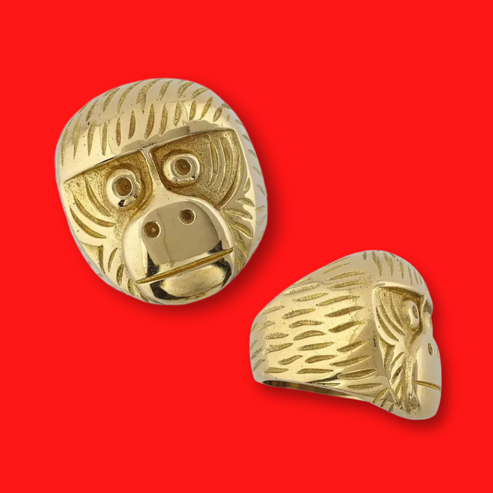 Solid brass Indonesian monkey head ring