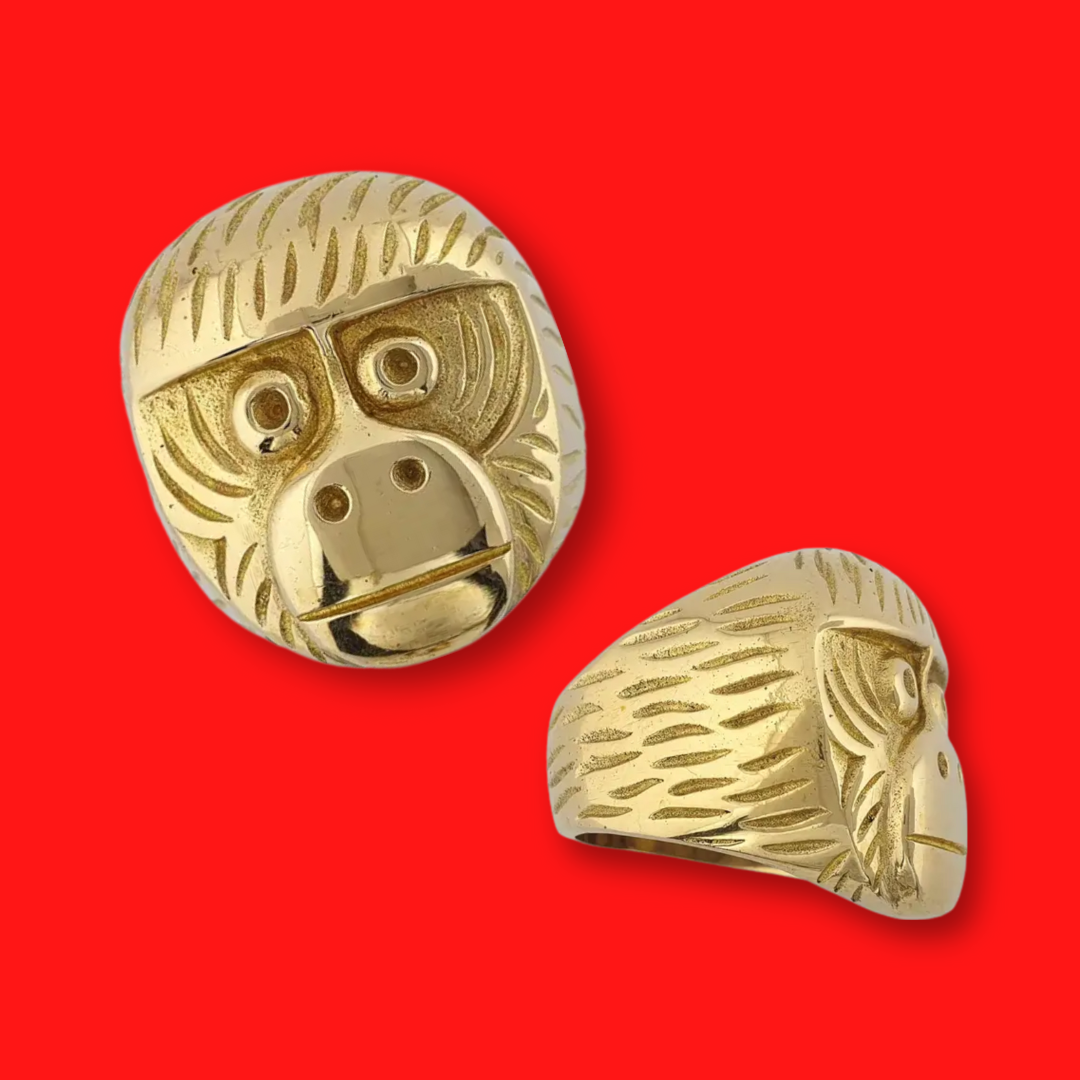 
                  
                    Solid brass Indonesian monkey head ring
                  
                