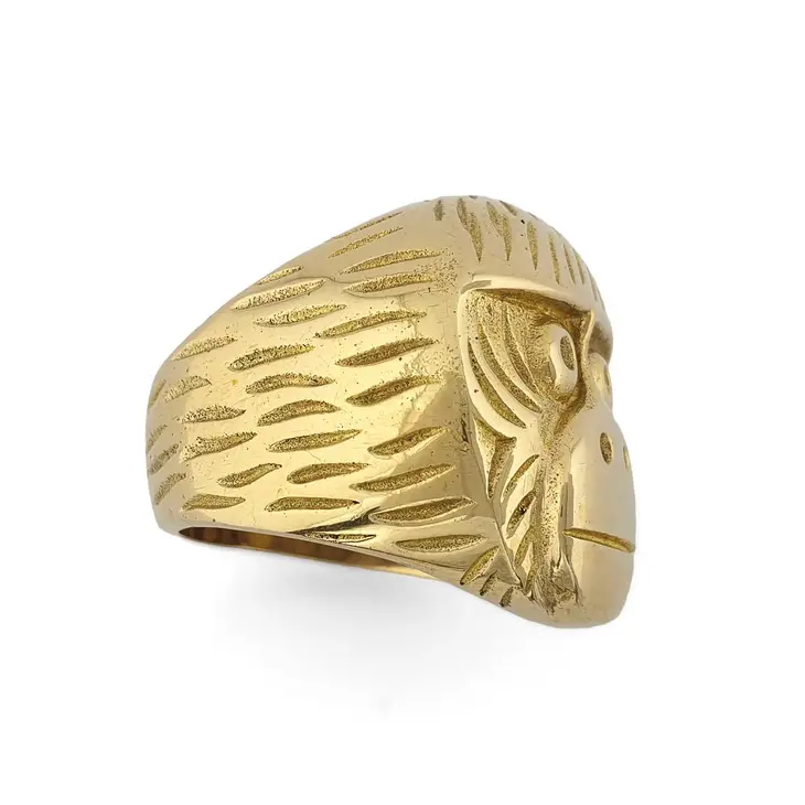 
                  
                    Profile view of solid brass monkey face ring
                  
                