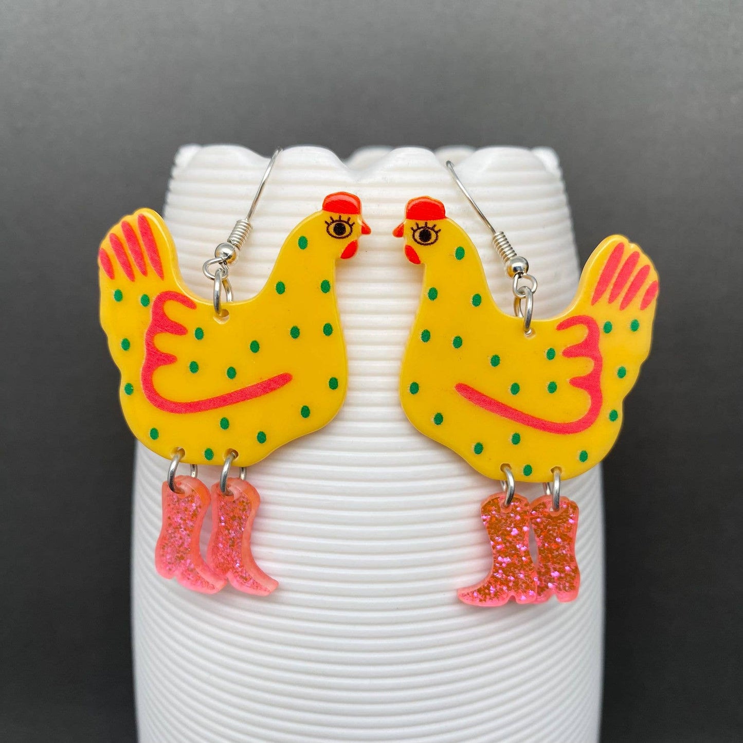 
                  
                    Hen in Western Boots Acrylic Dangle Earrings
                  
                