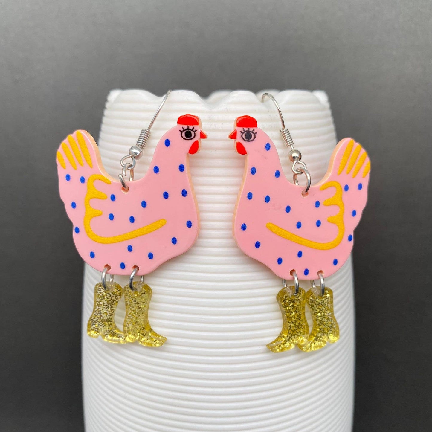 
                  
                    Hen in Western Boots Acrylic Dangle Earrings
                  
                