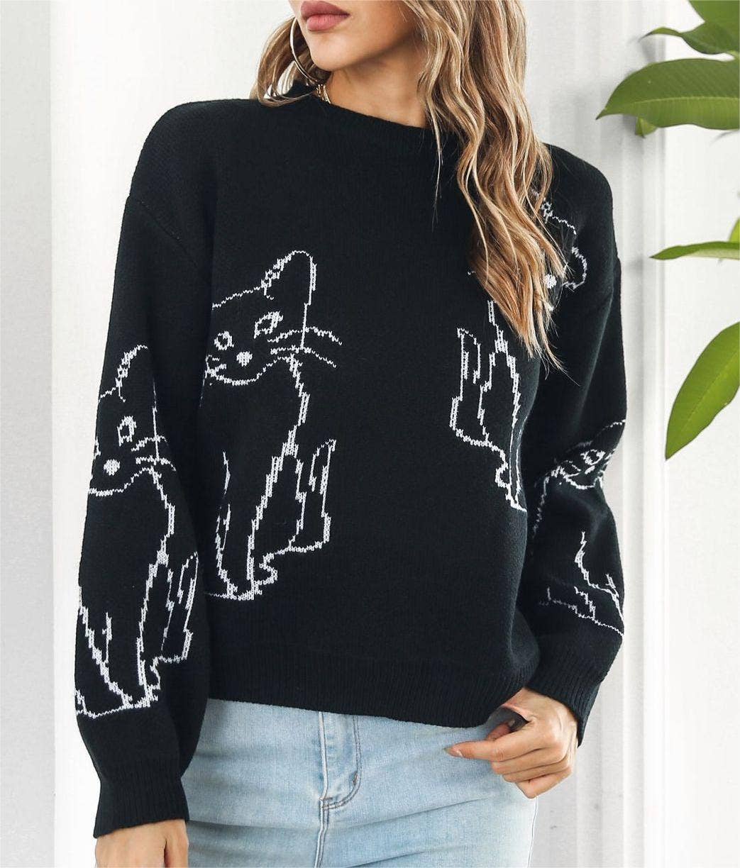 
                  
                    Cat Contour Jacquard Knit Sweater
                  
                