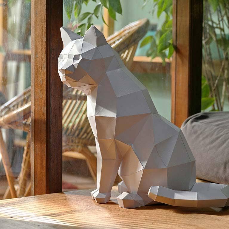 Sitting cat lamp kirigami art for beginners