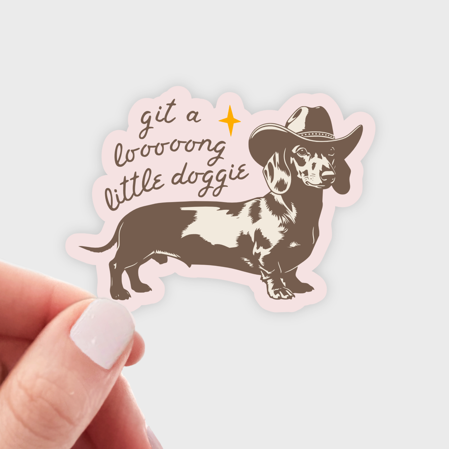 
                  
                    Git a Long Little Doggie Sticker
                  
                