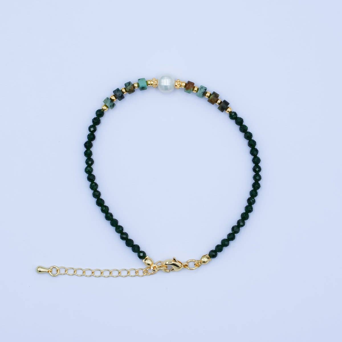 
                  
                    24K Gold Filled Shell Pearl Malachite Green Gemstone 7.5 Inch Bracelet | WA-2885
                  
                