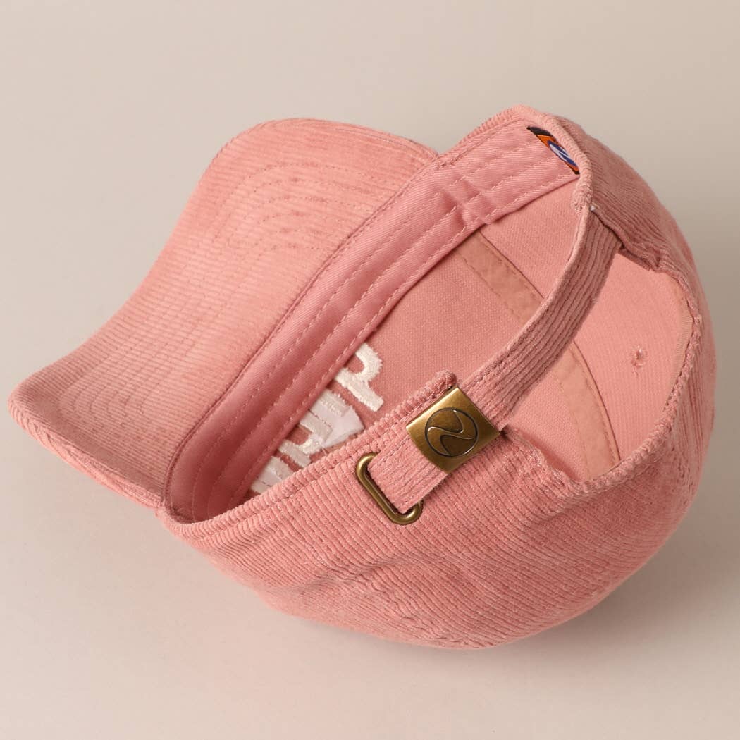 
                  
                    Bottom view of the pink "Bruh" corduroy baseball cap
                  
                