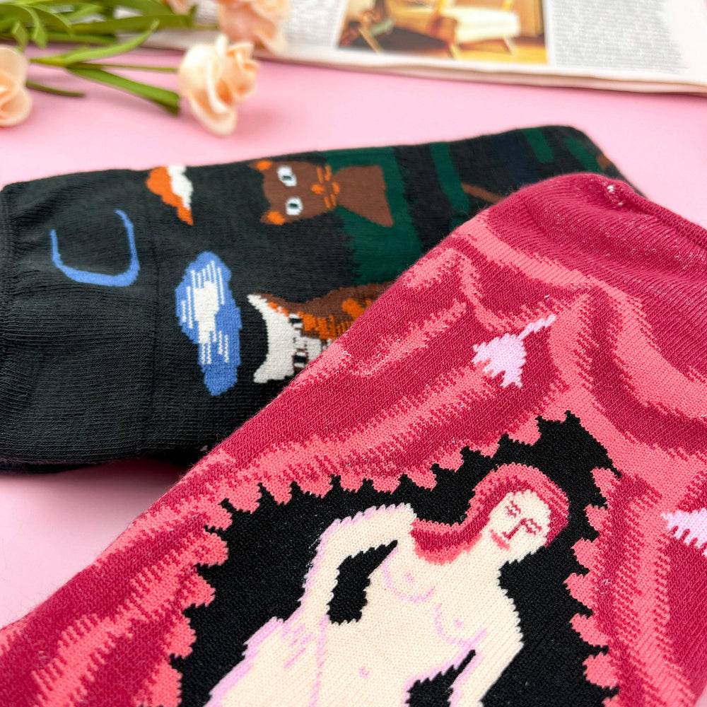 Oil Painting Illustrations Mid-Calf Socks