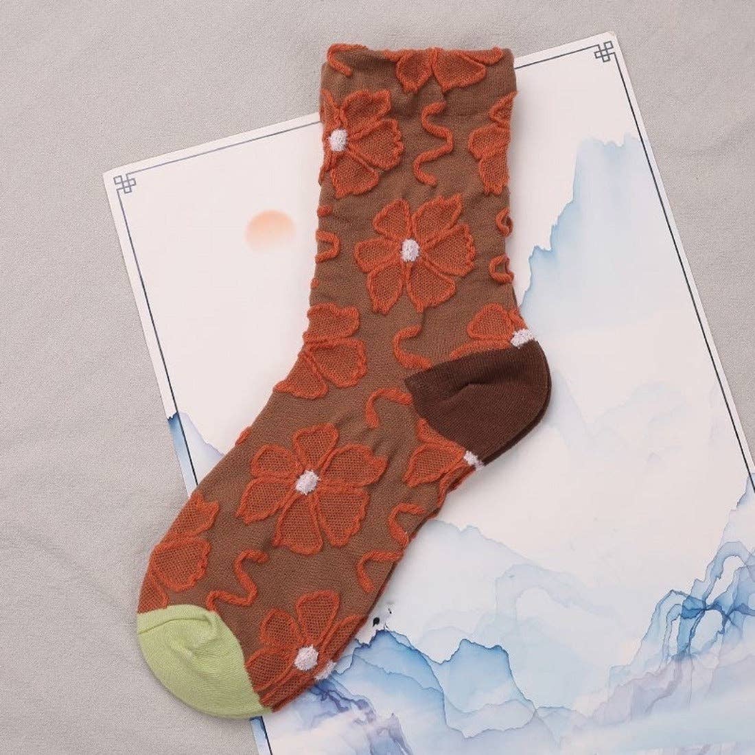 
                  
                    Embossed Women's Socks - Orange Florals
                  
                