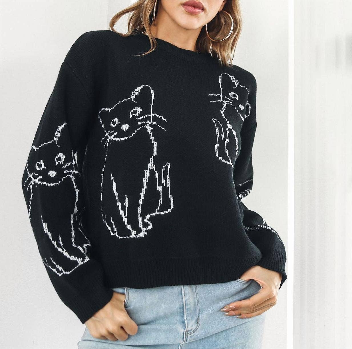 
                  
                    Cat Contour Jacquard Knit Sweater
                  
                