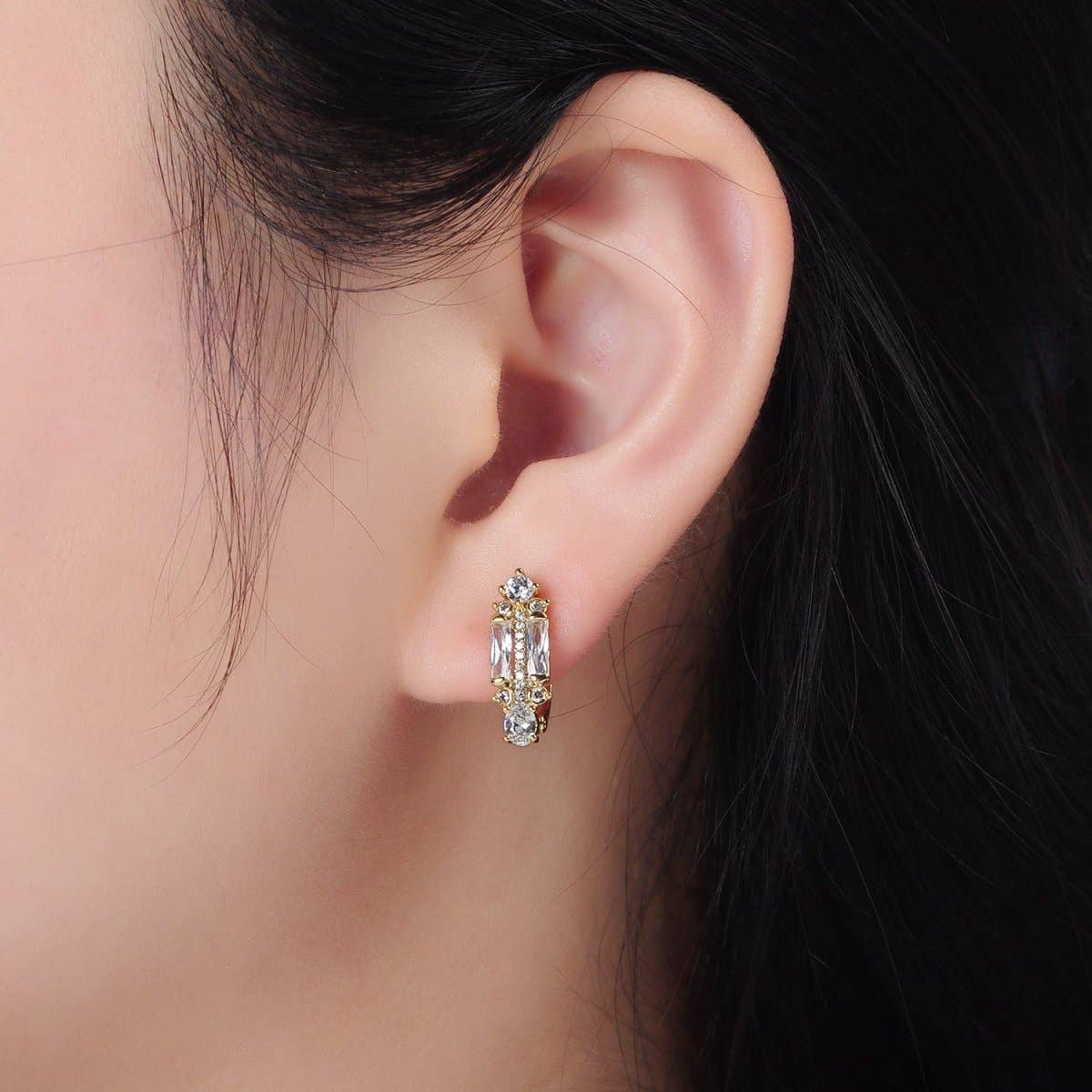 
                  
                    Micro Paved CZ Baguette English Lock Earrings
                  
                