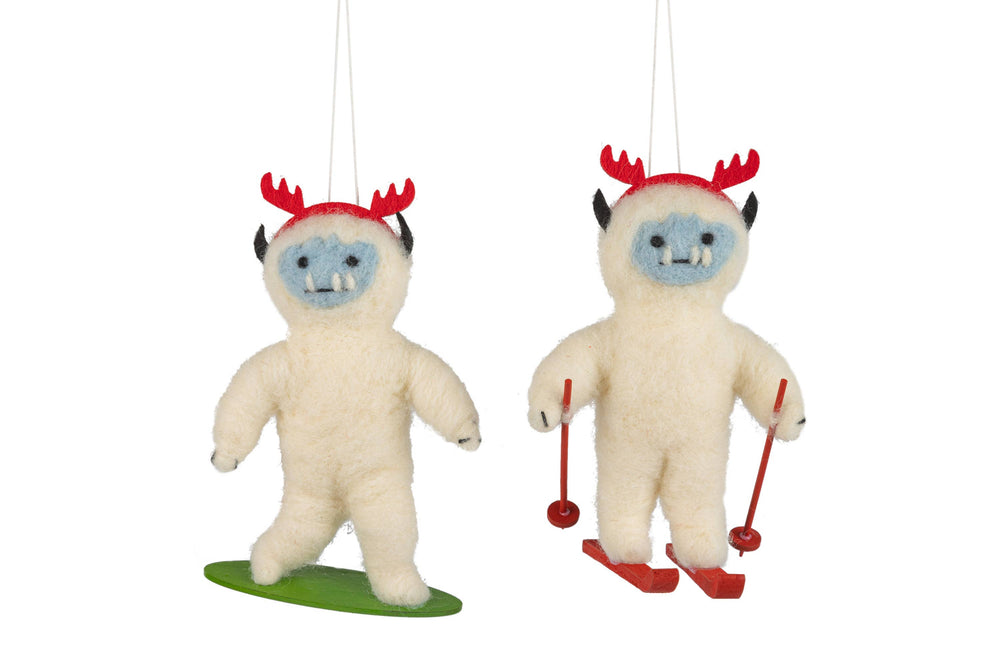 Felt Yeti Skiing Ornament