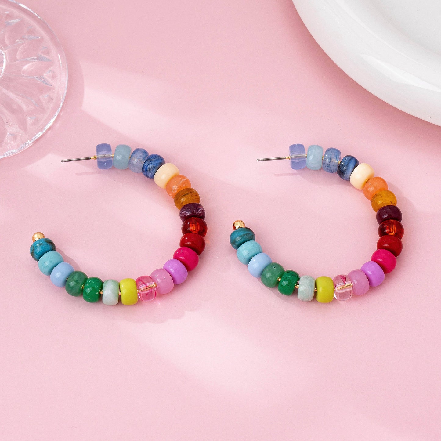 
                  
                    Multi-Color Beaded Open Hoop Earrings
                  
                