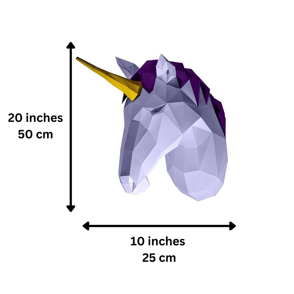 
                  
                    Size chart for the unicorn faux wall mounted animal head 3D paper wall art. Size is 20 inches tall by 10 inches deep
                  
                