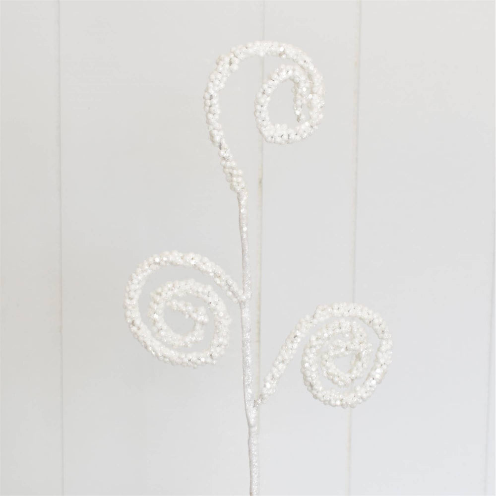 22” Glitter Curled Christmas  Spray - White