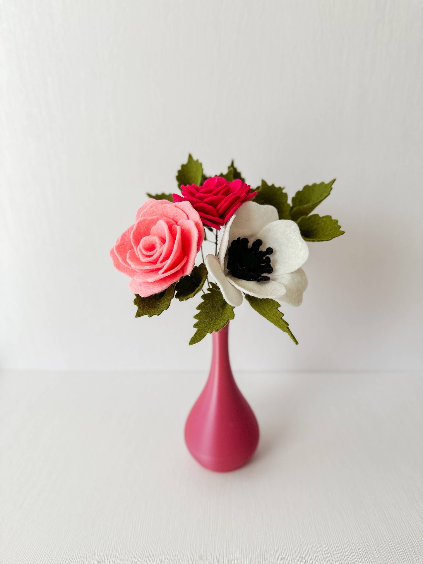 
                  
                    Single Rose Felt Flower Moss Leaf Stem  
                  
                