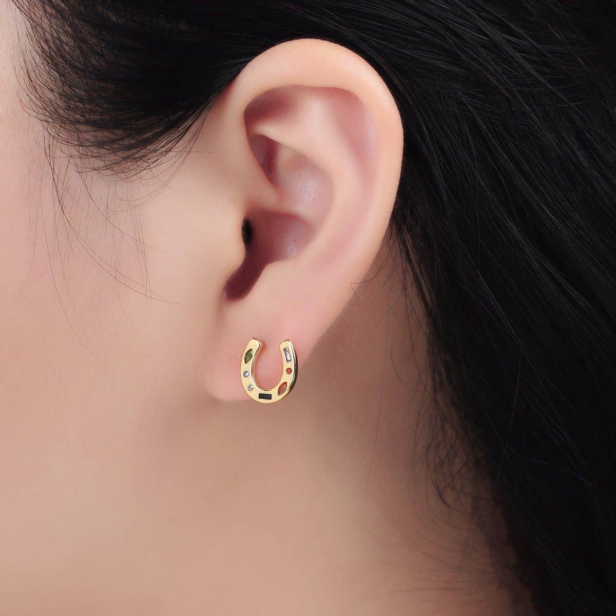 
                  
                    Colorful CZ Horseshoe Studs
                  
                
