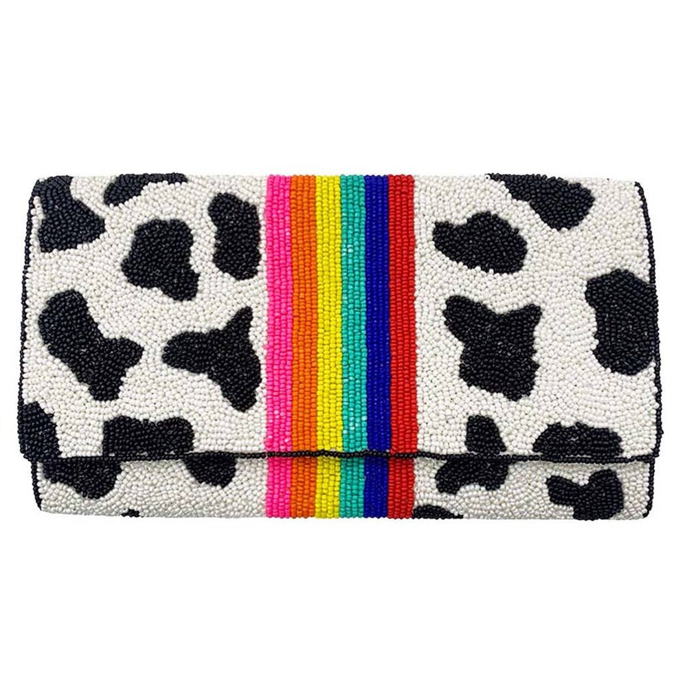 Seed Beaded Rainbow Cow Crossbody Clutch