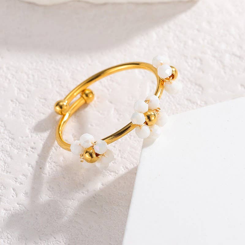 Beaded Flowers Dainty Adjustable Ring