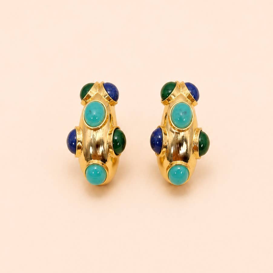 
                  
                    Cabochon Inlayed Chunky Crescent Hoop Earrings
                  
                